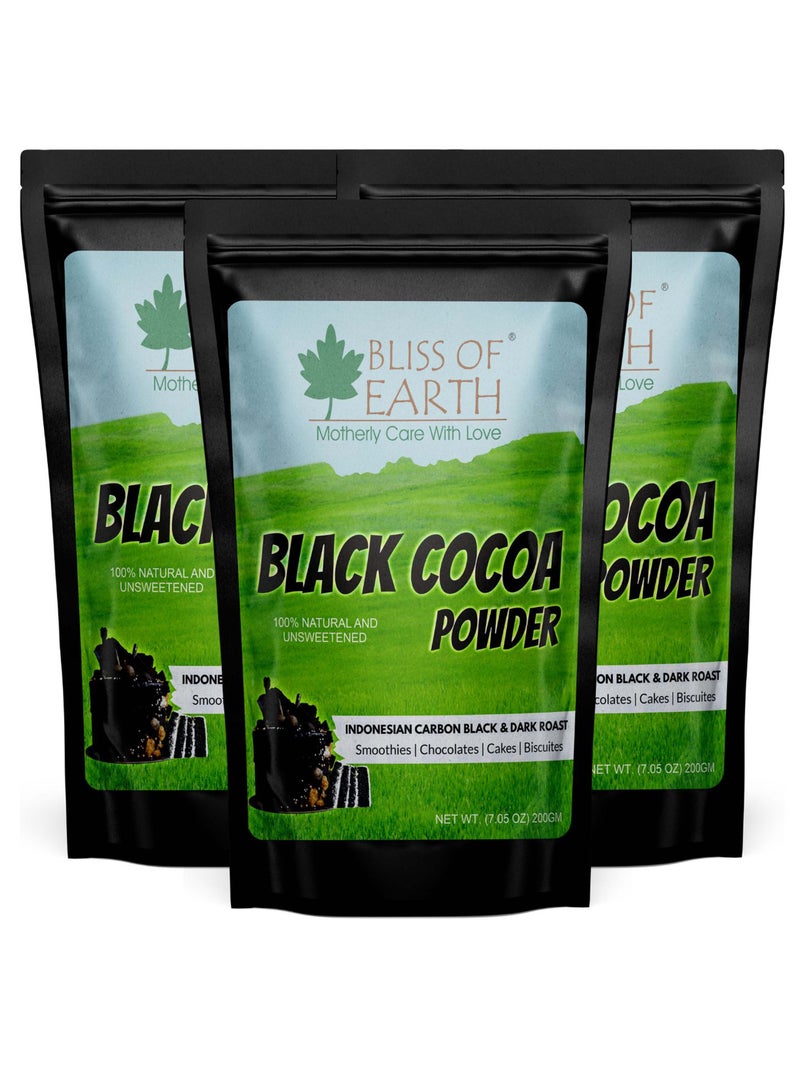 BLISS OF EARTH Black Cocoa Powder Natural and Unsweetened Carbon Black & Dark Roast Perfect for Cooking & Baking Cakes Biscuits Oreo Chocolates Smoothies 200GM Pack of 3 - Image 1