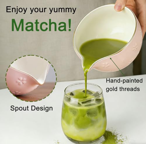 Clay&Fire ClayFire Matcha Whisk Set 9 pcs Ceramic Matcha Set Gifts for WomenMatcha Bowl with Spout and Whisk Matcha Kit for Matcha Lovers Ideal Gift Christmas Birthday Anniversary Cherry BloomPink - Image 3