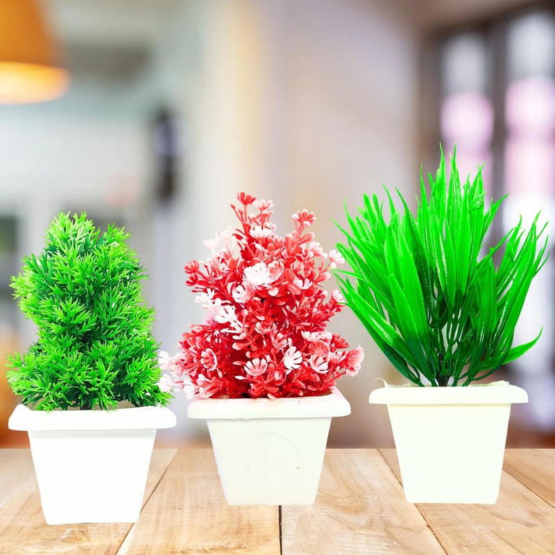 Generic Artifical Mini Plants 6 Pieces Realistic Small Artificia Small Plants in Ceramic Pots for Desk Table Home Office Decor Red and Green Decorative Plants with White Pots  - Image 4
