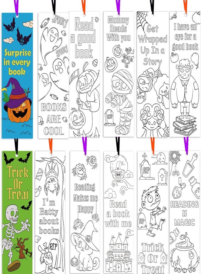 DIYASY 72 Pcs Halloween Bookmarks, Color Your Own Pumpkin Bookmarks DIY Coloring Blank Bookmark Craft Fall Halloween Decorations - Image 1