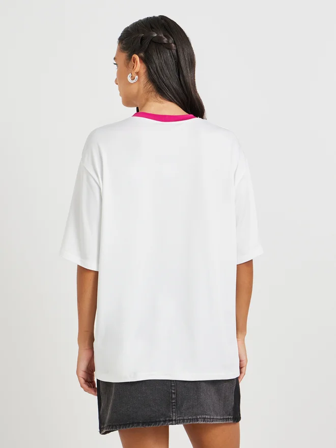 Take Two Take Two Slogan Print V-Neck Oversized T-Shirt