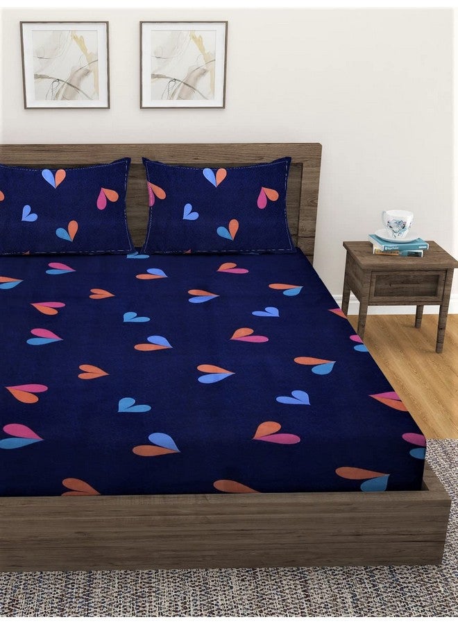 Fashion String ملاءة سرير مزدوجة من ميكروفايبر 144 TC بتصميم قلوب صغيرة باللون الأزرق الداكن مع 2 غطاء وسادة - Image 2