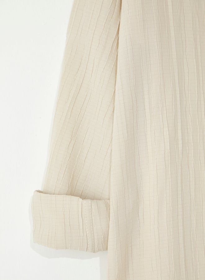 trendyol Beige Regular Fit Textured Jacquard Flowy Shirt - Image 4