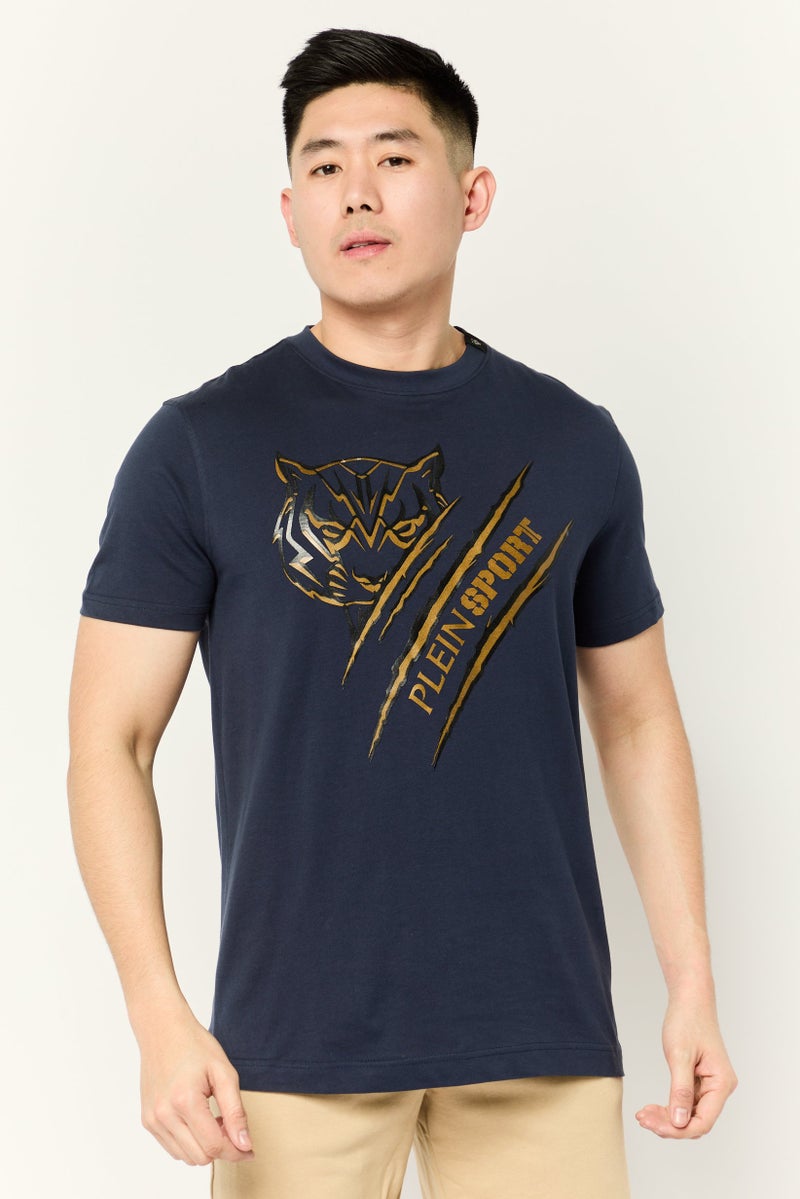 PHILIPP PLEIN Plein Sport Men Sportswear Fit Short Sleeve Outdoor T-Shirt, Navy - Image 1