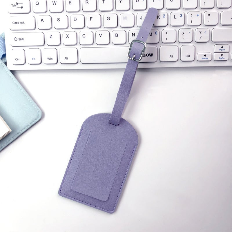 Multicolor PU Leather Luggage Tag with Strap Vertical Turndown Taro Purple 
