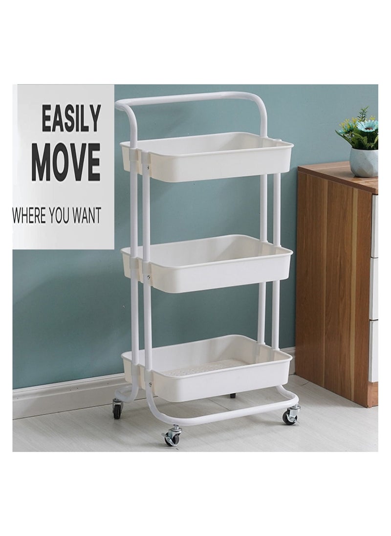 PENG GENERAL - 3 Tier Rolling Utility Cart With Handles And Lockable Wheels White - Image 1