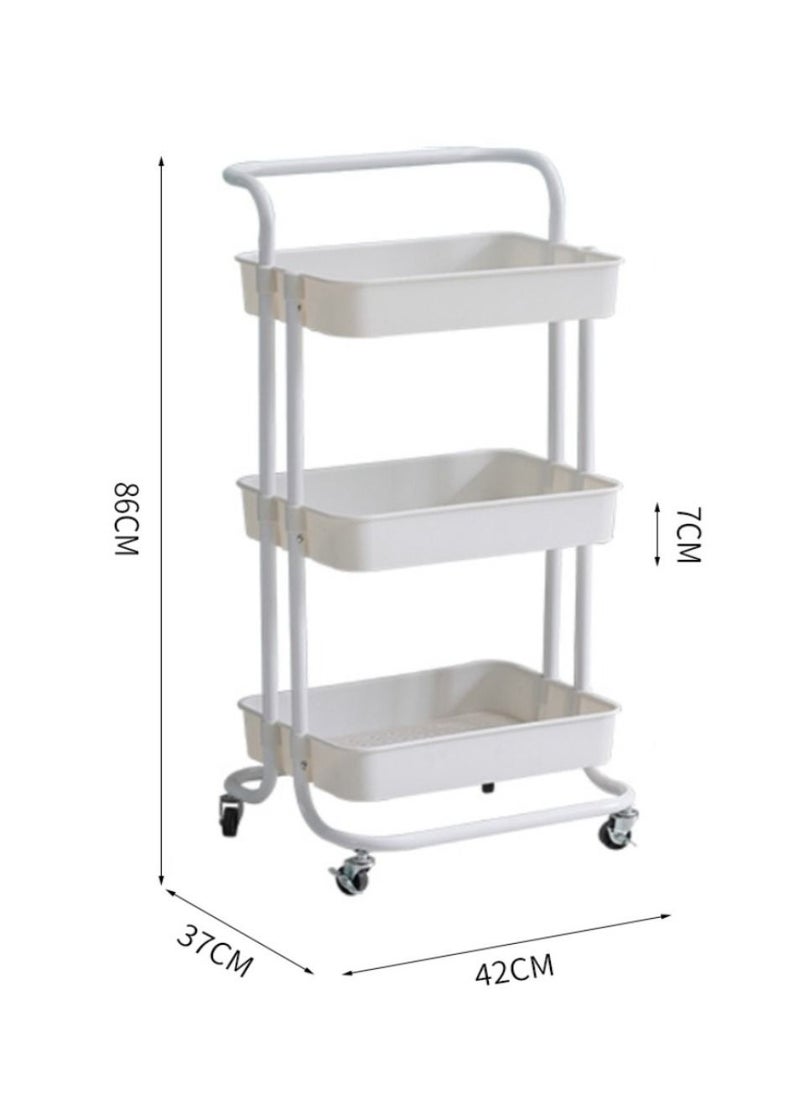 PENG GENERAL - 3 Tier Rolling Utility Cart With Handles And Lockable Wheels White - Image 1