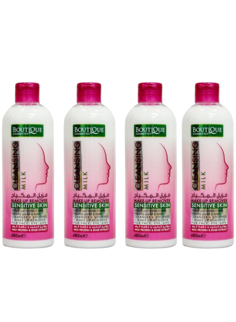 BOUTIQUE 4 Pieces Boutique Makeup Removal Extract With Milk And Rose Cleans Carefully And Gently Makeup Face Eyes And Lips Special For Sensitive Skin Economy Pack 480 Ml - Image 1