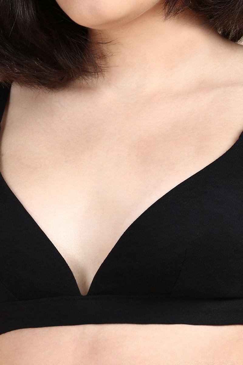 Circus &Circus Puresoft True Fit Triangle Non Padded Bra For Women | Deep Neck Plunge Bra | Triangle Low Coverage Bra | Onyx, Small, Black - Image 2