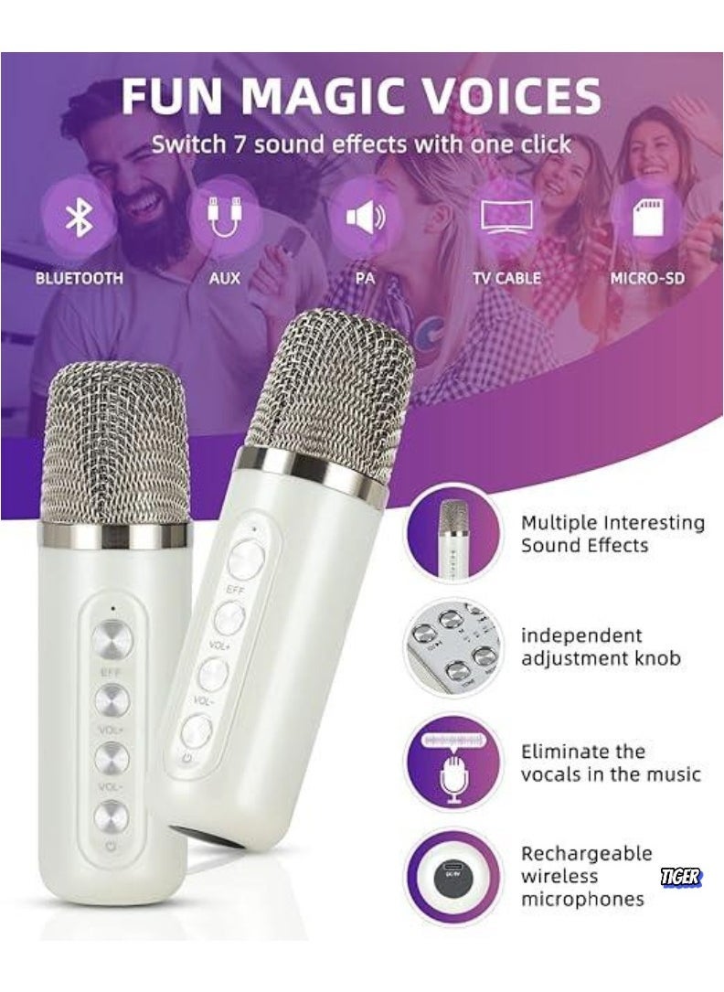 TIGER Mini Karaoke Machine for Adults & Kids | Portable Bluetooth Karaoke Speaker for TV with 2 Wireless Microphones | PA Speaker System for Indoor & Outdoor Party, Family Party Singing (Off White)  - Image 2