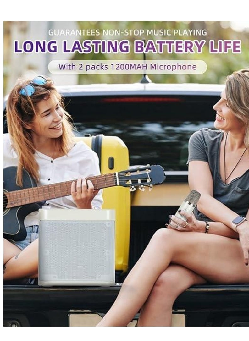 TIGER Mini Karaoke Machine for Adults & Kids | Portable Bluetooth Karaoke Speaker for TV with 2 Wireless Microphones | PA Speaker System for Indoor & Outdoor Party, Family Party Singing (Off White)  - Image 5
