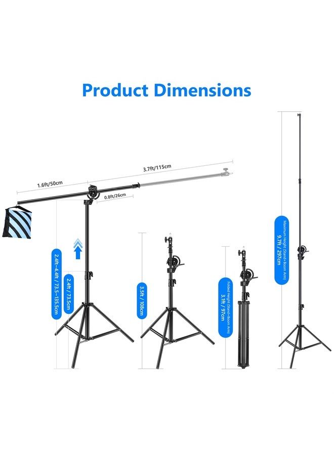 Neewer 2-in-1 Photography Light Stand, Aluminum Alloy 9.7ft Heavy Duty Tripod Stand with 3.8ft Boom Arm and Empty Sandbag for Video Light, Strobe, Reflector, Softbox for Studio Photo Video Shooting - Image 2