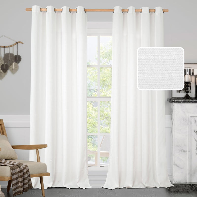 LAMIT White Linen Curtains 84 inch Length 2 Panels Semi Sheer Light Filtering Privacy Neutral Panels Grommet Faux Linen Textured Opaque Drapes for BedroomLiving Room 52 x 84 Inch