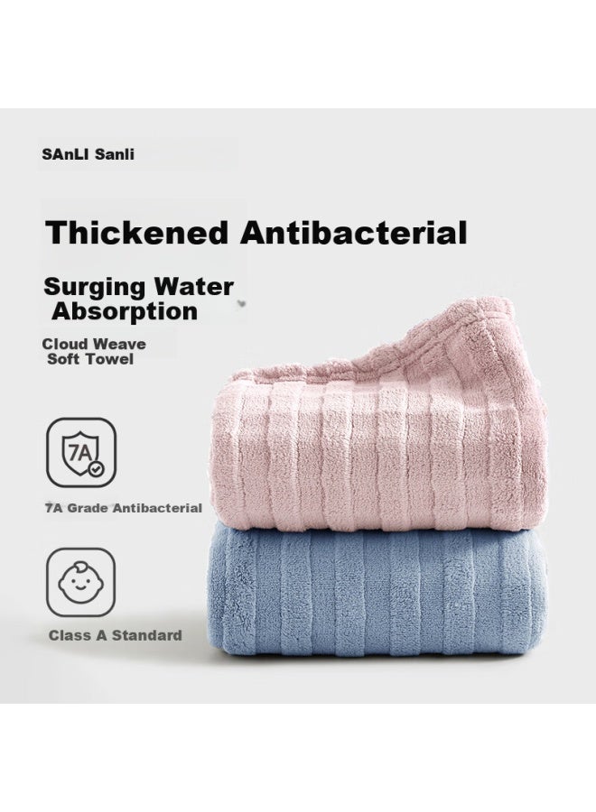SANLI 7A Antibacterial Household Towels Cloud Soft Absorbent Quick-Drying 2 Pack Men'S Face And Body Wash Women'S Skin-Friendly Towels Blue + Pink - Image 1