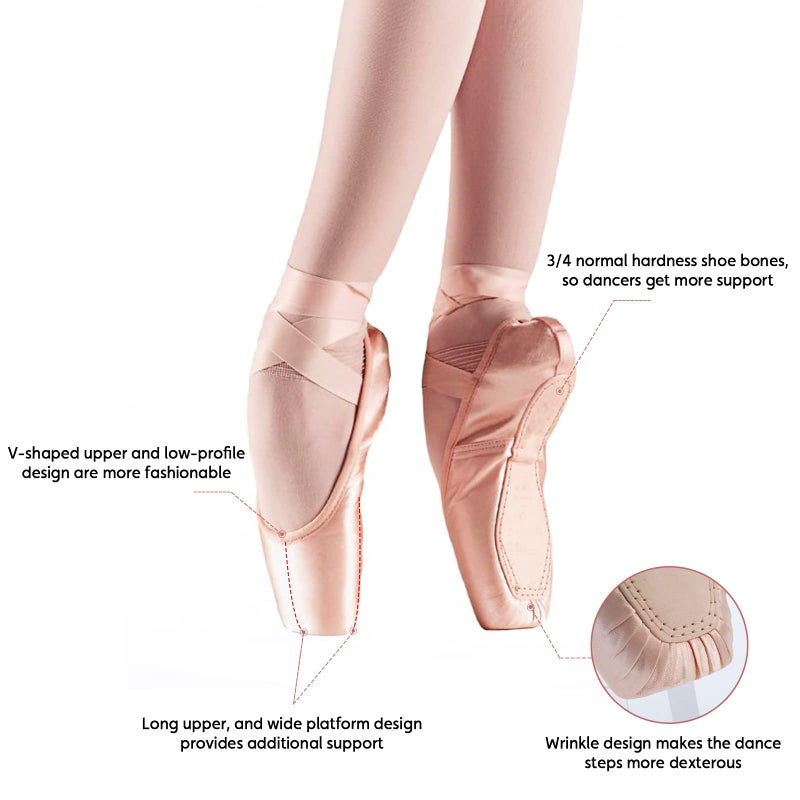 DoGeek Satin Pointe Shoes for Girls and Ladies Professional Ballet Dance Shoes with Ribbon for School or Home Pink - Image 5