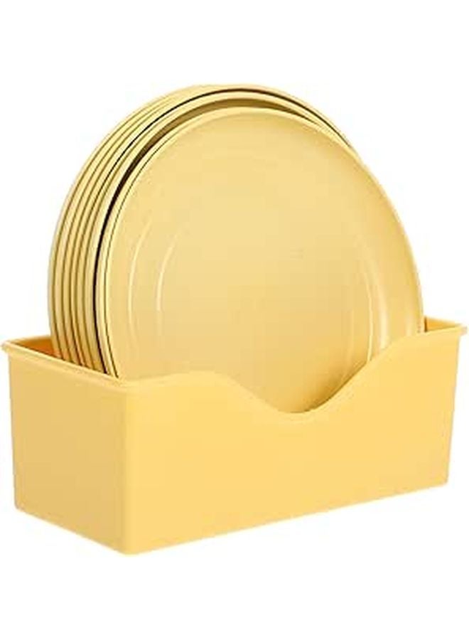 Shallow Cat Food Bowls with Base 8 Pieces Plastic Plates for Wet and Dry Food Kittens Light Yellow - Image 1