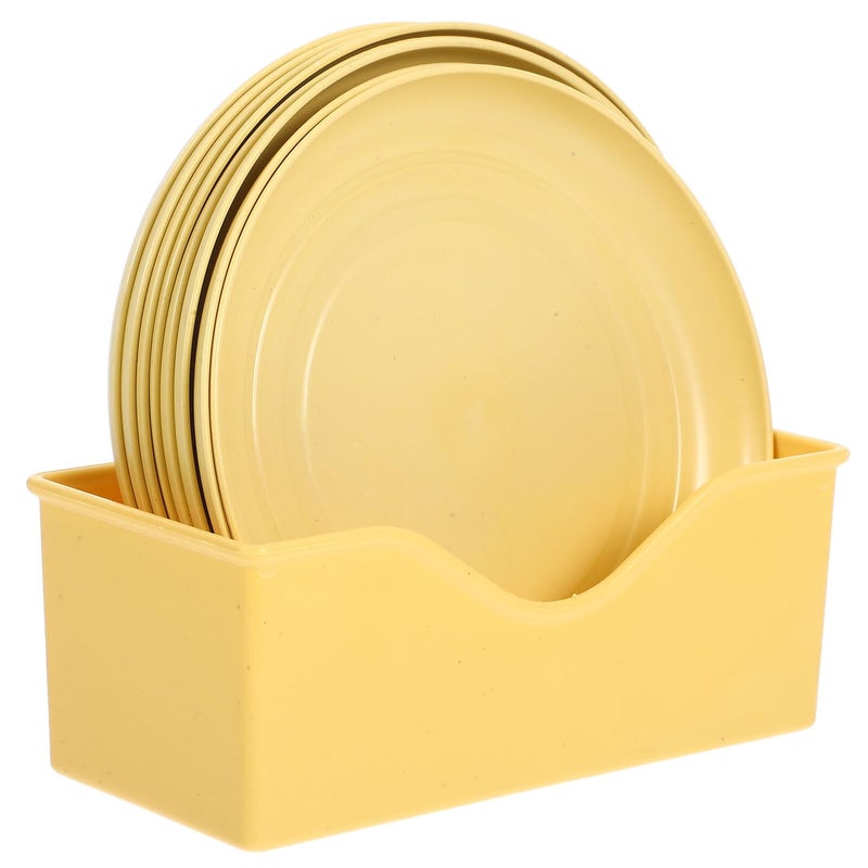 Shallow Cat Food Bowls with Base 8 Pieces Plastic Plates for Wet and Dry Food Kittens Light Yellow - Image 2