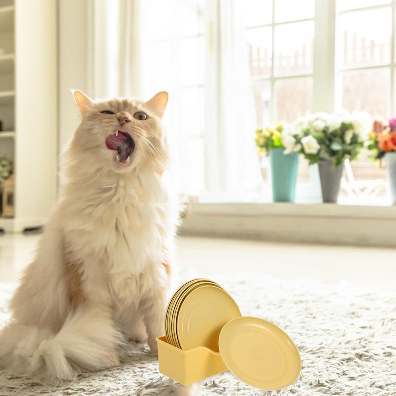 Shallow Cat Food Bowls with Base 8 Pieces Plastic Plates for Wet and Dry Food Kittens Light Yellow - Image 5