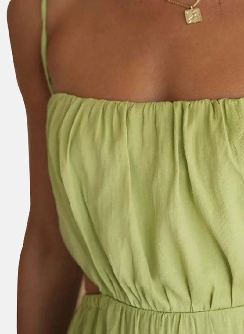 يونيكي Green Shoulder Straps Tiered Maxi Dress