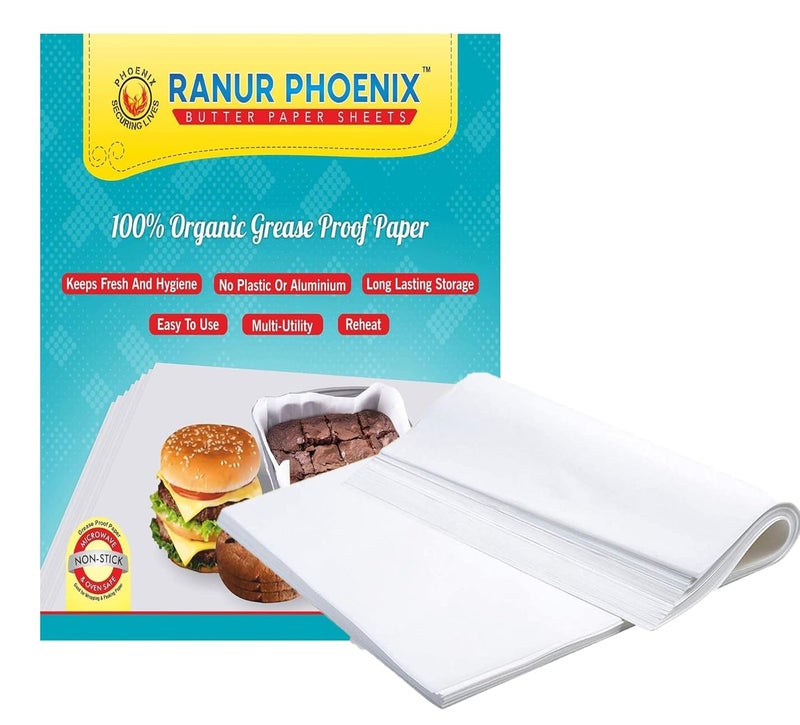RANUR PHOENIX RANUR Phoenix Butter Paper Sheets Specialized Baking Sheets NonSticky for MicrowaveOven Wrapping Food Colour White 10 X 10 Pack of 100