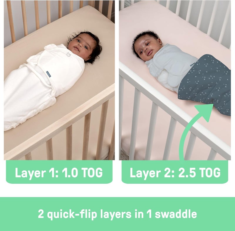 SwaddleMe بواسطة إنجينيتي سواتل بيبي لجميع الفصول، 2 طبقات قابلة للتغيير من 1.0 إلى 2.5 توغ، الحجم 0-3 أشهر، 7-14 رطل - أمواج الأحلام - Image 4