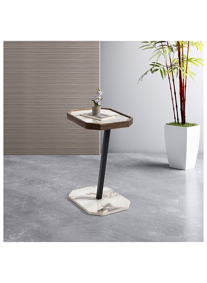 DANUBE HOME Havuzlu Side Table - Stylish White/Walnut End Table for Living Room Furniture, Engineered Wood, Modern Design, Multi-Color Accent, Perfect for Small Spaces, 2-Year Warranty, Made in Turkey