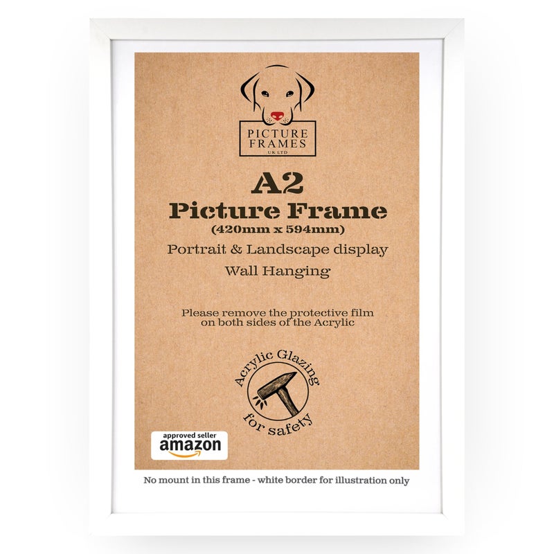 Picture Frames UK Ltd إطار صور أبيض A2 42 × 594 سم إطار مثبت على الحائط للملصقات والطباعة والفنون العرض العمودي أو الأفقي