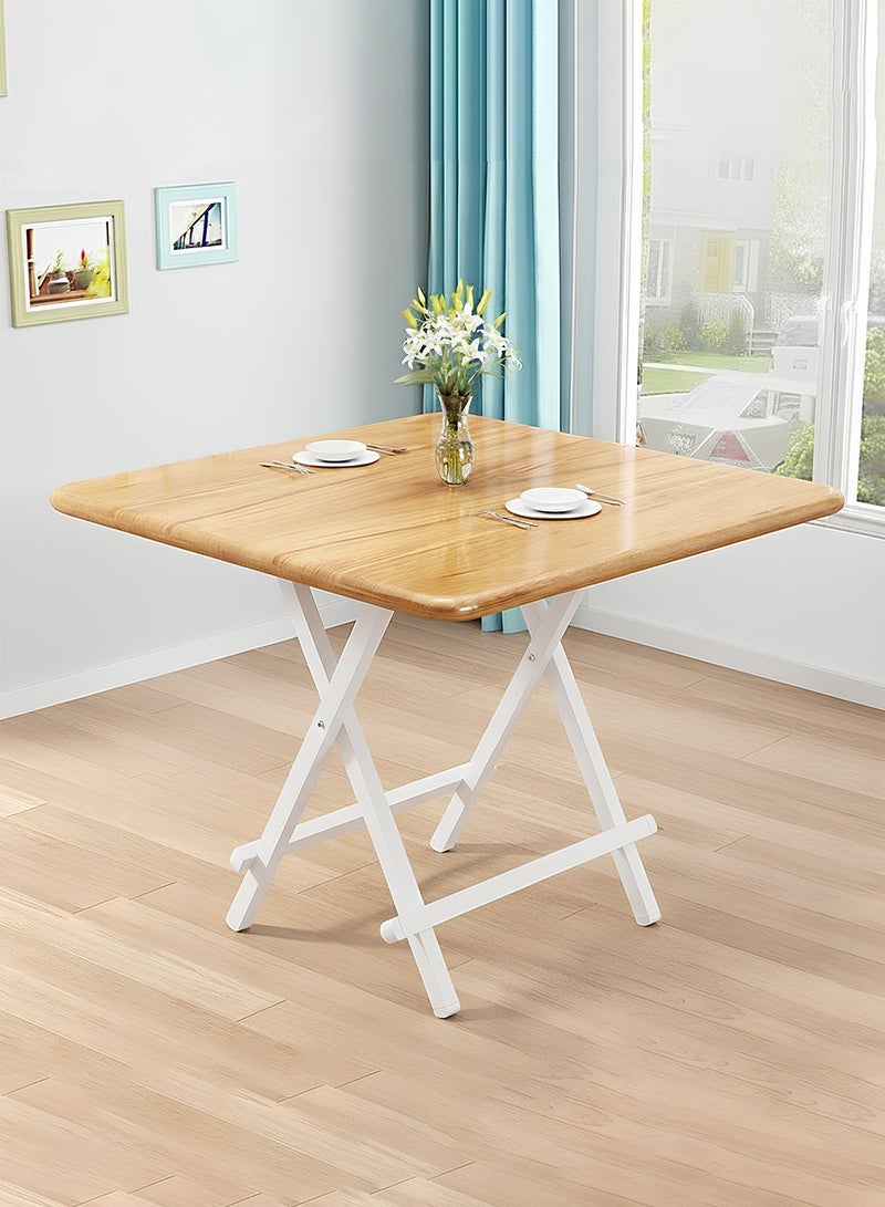 Taimi 5-Piece Folding Dining Set, Square Dining Table with 4 Chairs Elegant Design, Wooden Table 80x80x74cm with 4 Folding Chairs with Metal Frame - Wooden Color - Image 2