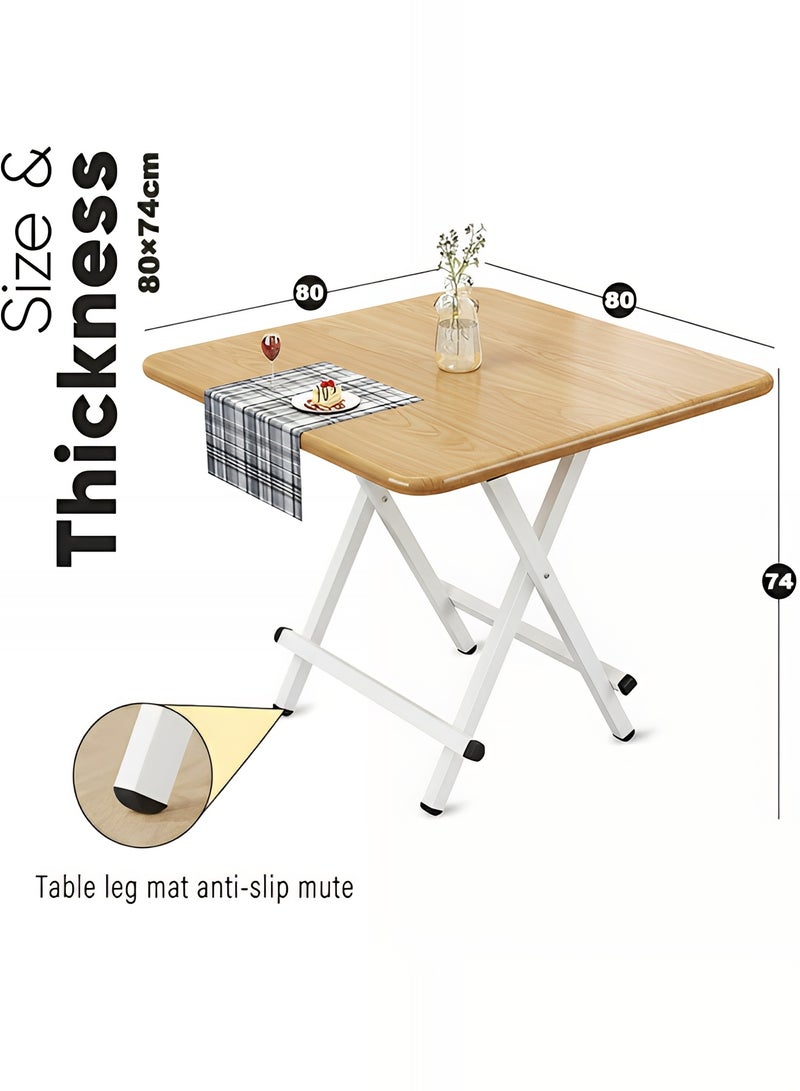 Taimi 5-Piece Folding Dining Set, Square Dining Table with 4 Chairs Elegant Design, Wooden Table 80x80x74cm with 4 Folding Chairs with Metal Frame - Wooden Color - Image 3