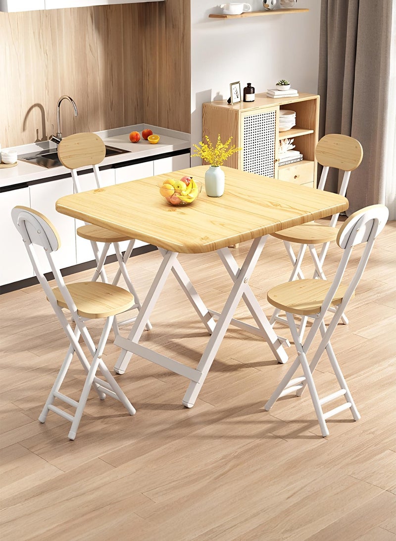 Taimi 5-Piece Folding Dining Set, Square Dining Table with 4 Chairs Elegant Design, Wooden Table 80x80x74cm with 4 Folding Chairs with Metal Frame - Wooden Color - Image 1