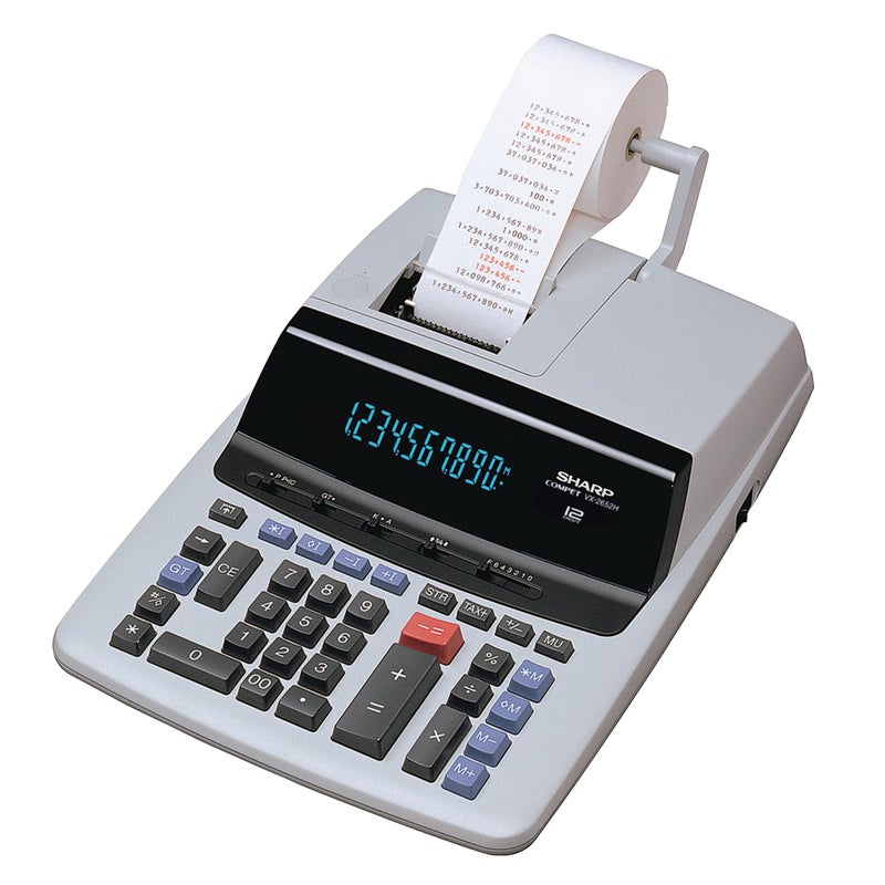 Sharp 12-Digit Print Calculator Desktop Size Adding Machine, Perfect for Everyday Use and Office, Bright, Large Easy-to-Read Numbers on Both the Display and the Two-ColorPrinted Tape (VX-2652H) - Image 1