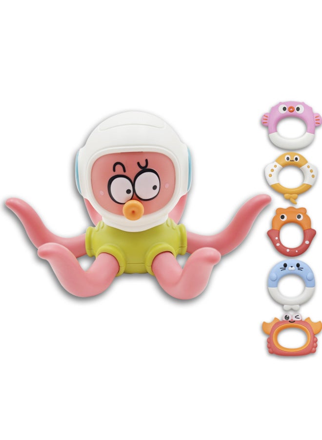 Hot-selling Octopus Ring Toys Children's Water-playing Educational Toys Bathroom Parent-child Interactive Baby Toys-Color:Upgraded Waterproof Smooth Material Cartoon Shape Gift Box  - Image 1