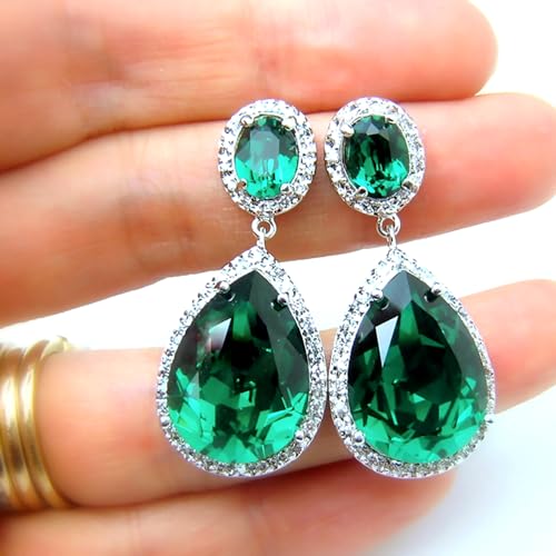 Peora Silver Plated Cubic Zirconia & Green Crystal Studded Drop Earrings Trending Jewellery For Women - Image 5