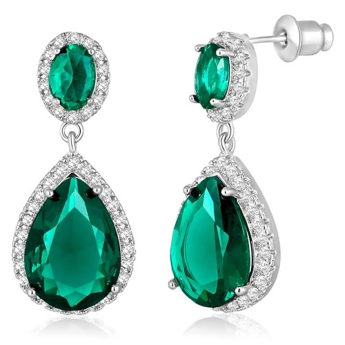 Peora Silver Plated Cubic Zirconia & Green Crystal Studded Drop Earrings Trending Jewellery For Women - Image 1