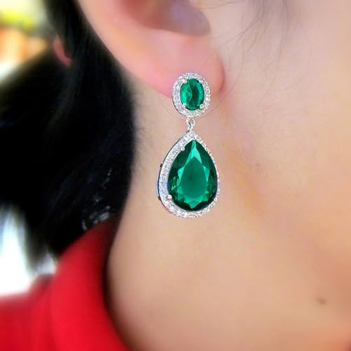 Peora Silver Plated Cubic Zirconia & Green Crystal Studded Drop Earrings Trending Jewellery For Women - Image 3