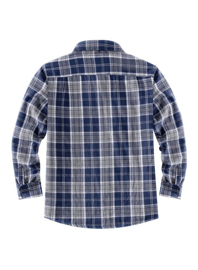COOFANDY Men's Sherpa Lined Flannel Shirt Jacket Long Sleeve Button Up Fleece Plaid Shirts, Navy/Orange, M - Image 2
