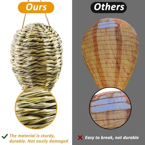 Waybas 2 Pack Woven Reed Crochet Wasp Nest Decoy, Faux Hanging Wasp Hornets Hive Nests Artificial Fake Wasp Nest Decoy Decoration for Patio Eaves Yard Home, 6×4 Inch - Image 4