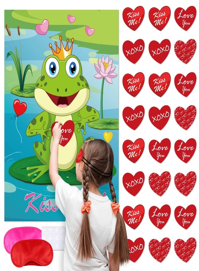 ELECLAND Pin the Heart on the Frog Valentines Party Game for Kids, Valentines Heart Stickers, Valentine's Day Party Decorations, Birthday Party Games - Image 1