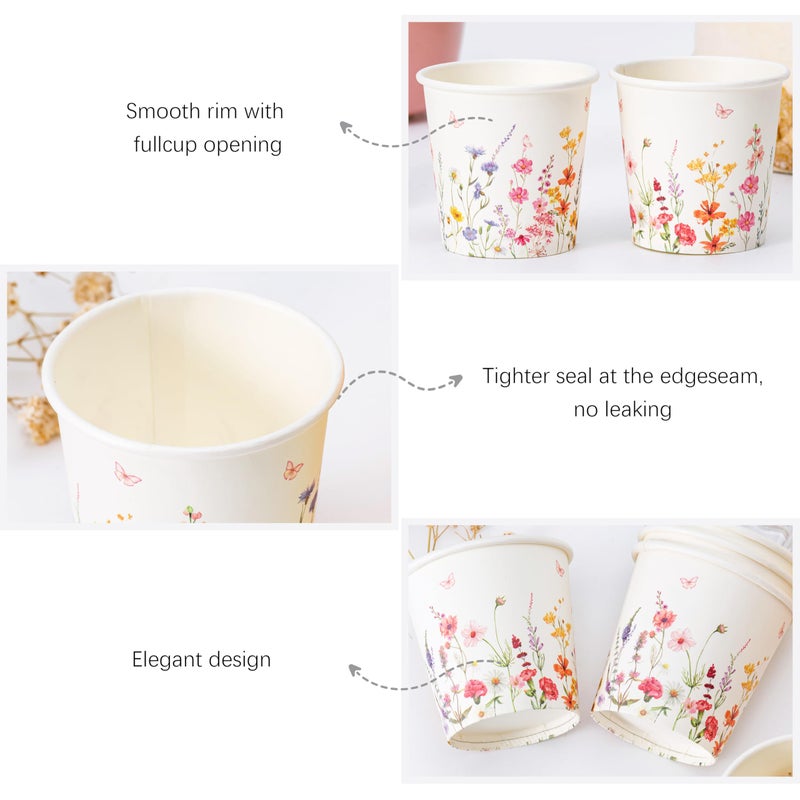 Crisky 300 Pack Paper Bathroom Cups 3oz Disposable Small Mouthwash, Elegant Floral Design, Hot/Cold Beverage Coffee, Dessert for Birthday Parties, Home-use, Picnics, Ceremonies - Image 3