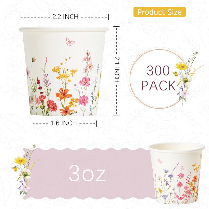 Crisky 300 Pack Paper Bathroom Cups 3oz Disposable Small Mouthwash, Elegant Floral Design, Hot/Cold Beverage Coffee, Dessert for Birthday Parties, Home-use, Picnics, Ceremonies - Image 2