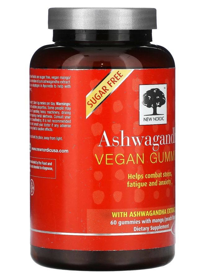 New Nordic Ashwagandha Vegan Gummies Mango and Peach 60 Gummies - Image 2
