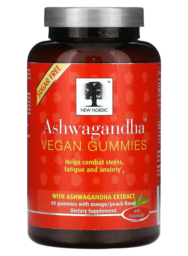 New Nordic Ashwagandha Vegan Gummies Mango and Peach 60 Gummies - Image 1