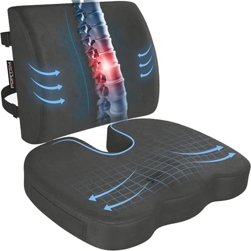 FORTEM Seat Cushion, Office Chair Cushion, Lumbar Support Pillow for Office Chair, Memory Foam Car Seat Cushions, Sciatica Coccyx Tailbone Pain Relief, Cushions for Back Support, Washable, Non Slip - Image 1