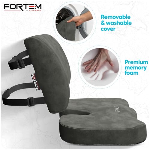 FORTEM Seat Cushion, Office Chair Cushion, Lumbar Support Pillow for Office Chair, Memory Foam Car Seat Cushions, Sciatica Coccyx Tailbone Pain Relief, Cushions for Back Support, Washable, Non Slip - Image 3