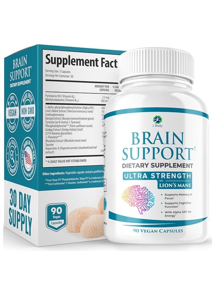 1 Body Body Brain Supplement  Capsules with Lions Mane for Memory and Focus 90 Caps