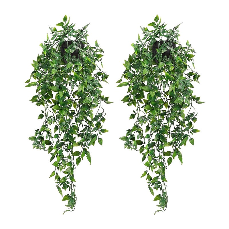 Ekhasa Nostrae Pothos Hanging Artificial Plants with Pot (Set of 2) | Money Plant Artificial Hanging Plants for Decor | Epipremnum Falling Creepers Climbers Fake Vines with Hanging Pots (Mandala) - Image 1
