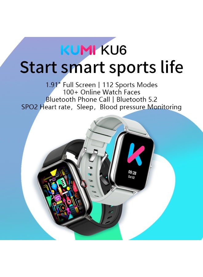 KUMI U6 Smart Watch 1.96" AMOLED Display, GPS+GLONASS, AI ChatGPT, 100+ Sports Modes, Heart Rate & SpO₂, Music, 5ATM Waterproof – Grey - Image 2