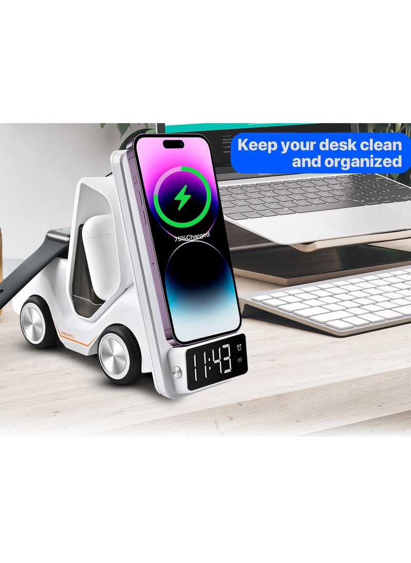 SYOSI - Wireless Charging Station 5 in 1, Fast Charging for iPhone 12-15, Air Pods Pro 3 2, Apple Watch iWatch, Includes Alarm Clock and Night Light Features - Image 1