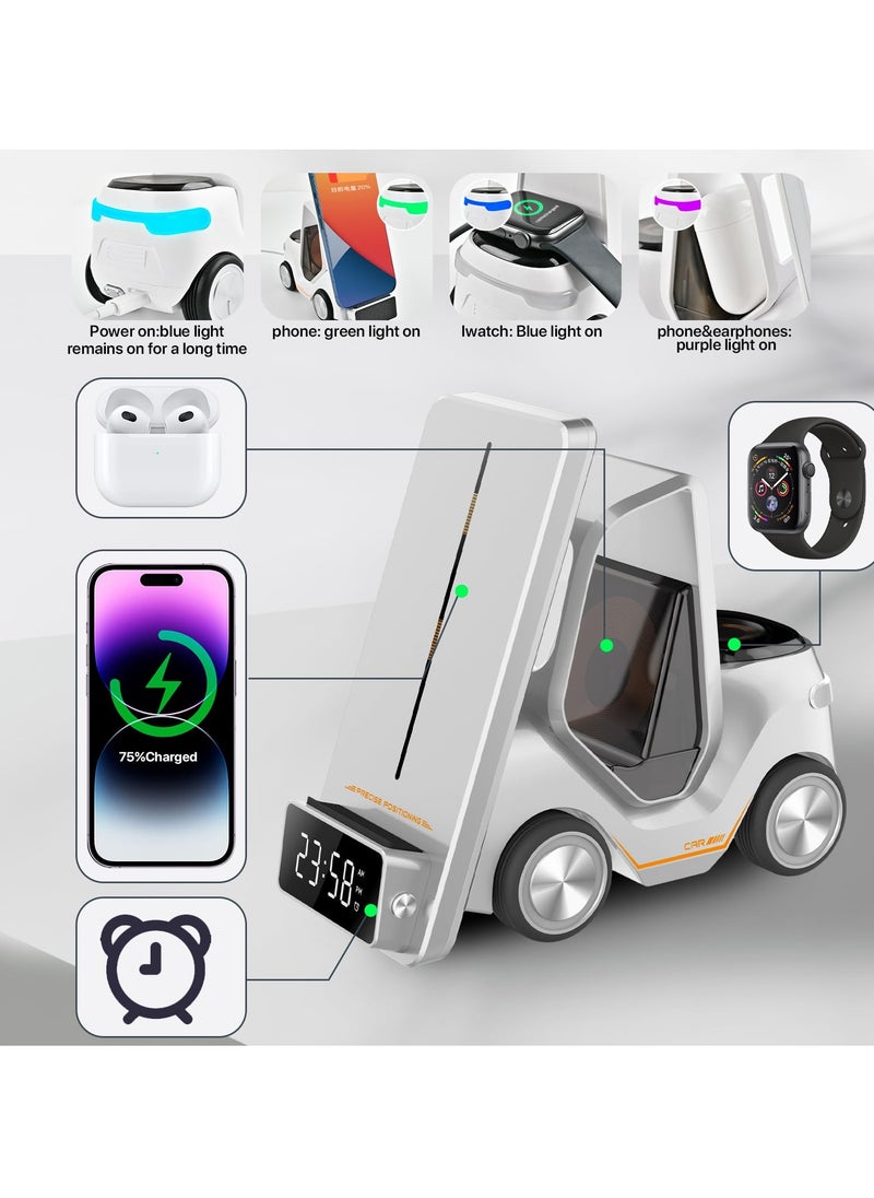 SYOSI - Wireless Charging Station 5 in 1, Fast Charging for iPhone 12-15, Air Pods Pro 3 2, Apple Watch iWatch, Includes Alarm Clock and Night Light Features - Image 1