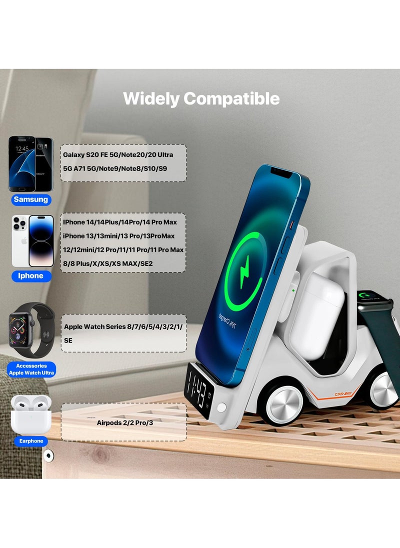 SYOSI - Wireless Charging Station 5 in 1, Fast Charging for iPhone 12-15, Air Pods Pro 3 2, Apple Watch iWatch, Includes Alarm Clock and Night Light Features - Image 1
